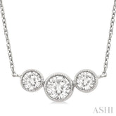 1.00 Ctw Past, Present & Future 3-Stone Bezel Set Round Cut Diamond Necklace in 14K White Gold